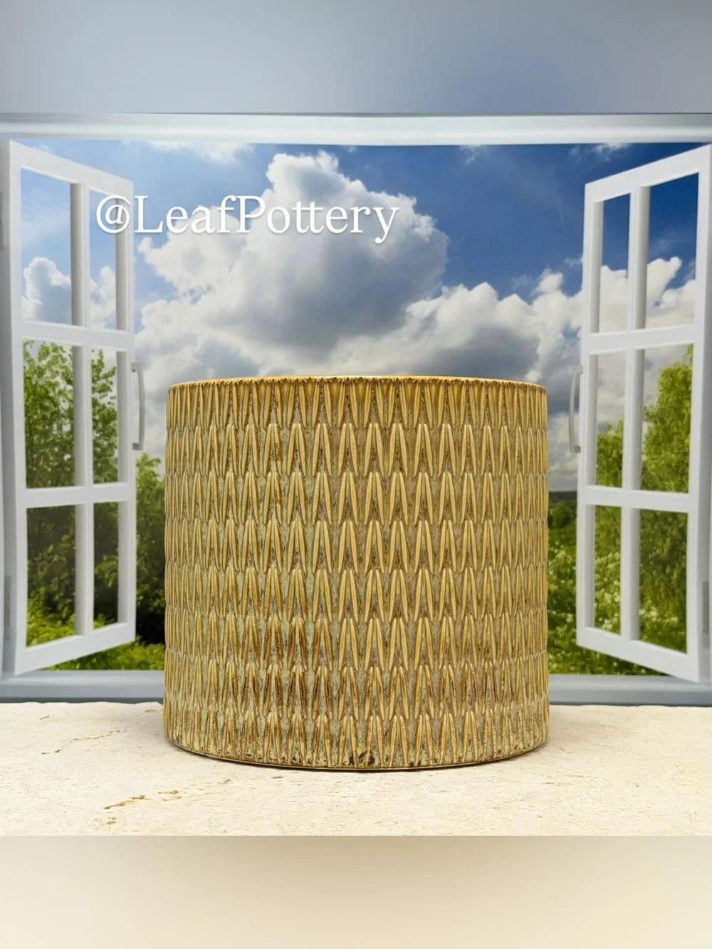 Beige Textured Ceramic Planter with Drainage Hole | 5.5 Inch Decorative Indoor